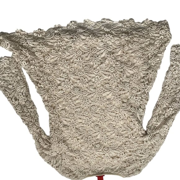 Vintage Womens V Cristina Crochet Lace Blouse Large Long Flared Sleeves Cream - Picture 7 of 9